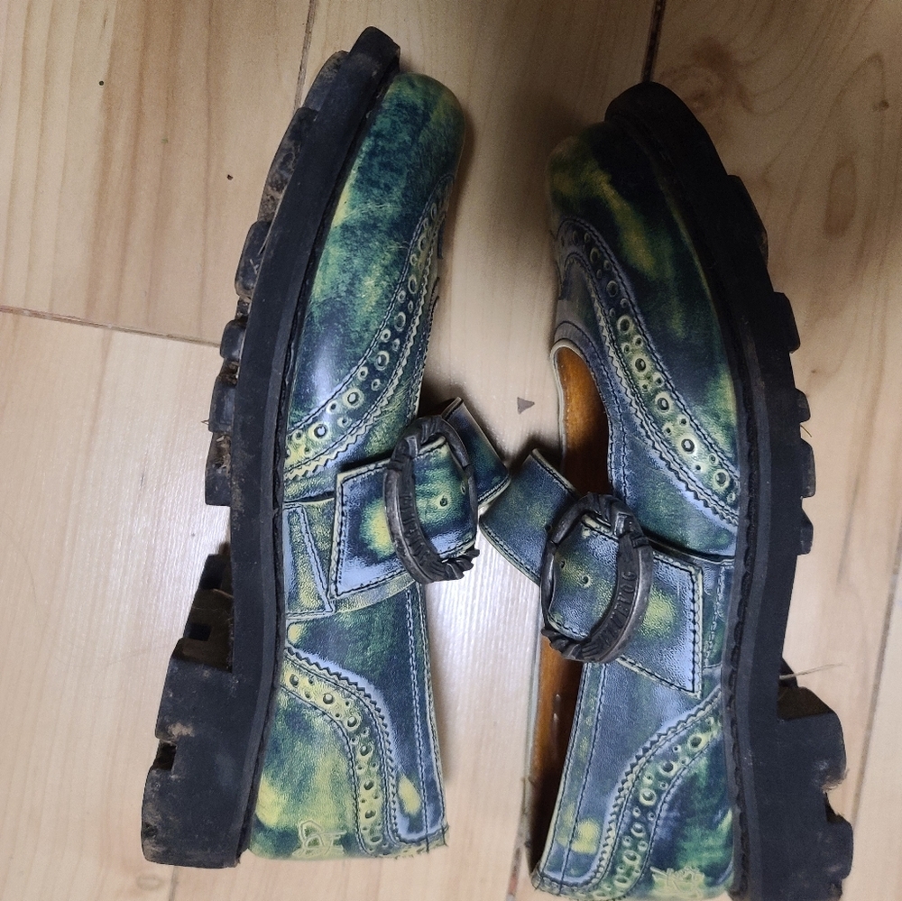 John fluevog size 7 Angela Mary janes green acid wash - Picture 3 of 9